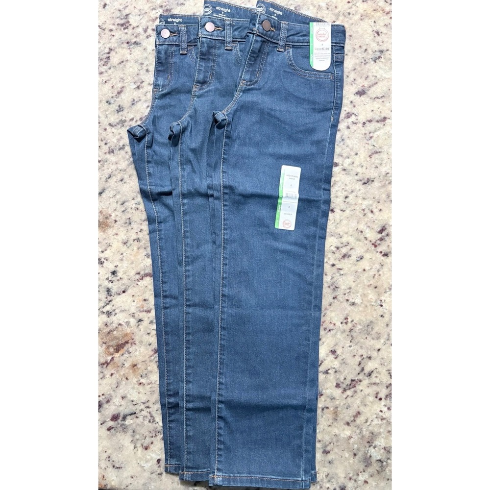 Lot of 3 Wonder Nation Girls Size 8 Straight Leg Jeans Blue Adjustable Waist
